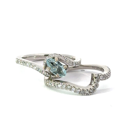 Leo Schachter Aquamarine and Diamond Bridal Set Ring 14863