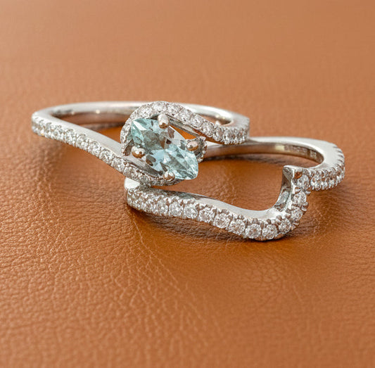 Leo Schachter Aquamarine and Diamond Bridal Set Ring 14863