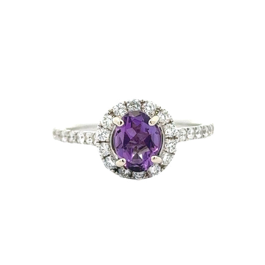 Maya Lianna Amethyst and Diamond Halo Ring 14867