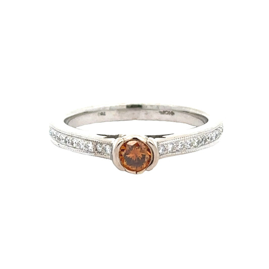 Hearts On Fire .47 cttw Diamond Ring Natural Fancy Orange Center 14881