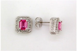 Effy Collection Pink Sapphire & Diamond 14k White Gold Earrings 15102