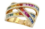 Effy Collection - Multi Color Sapphire 2.39 cttw and Diamond 14K Yellow Gold Bypass Ring 15124