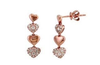 Effy Diamond and 14K Rose Gold Heart Dangle Earrings