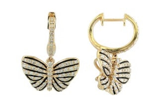 Effy Collection - Butterfly Diamond and Black Enamel 14K Yellow Gold Dangle Earrings 15146