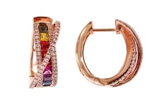 Effy Collection - Multi Color Sapphire and Diamond 14K Rose Gold Huggie Earrings 15151