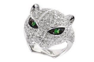 Effy Collection - Diamond 2.48 cttw and Tsavorite 14K White Gold Panther Ring 15153