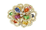 Effy Collection - Flower Inspired Multi Color Sapphire 3.80cttw Tsavorite and Diamond 0.93cttw Yellow Gold Diamond 15158