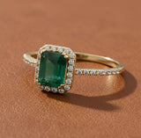 Effy Emerald, Diamond and 14K Yellow Gold Halo Ring