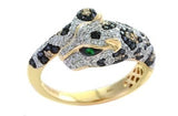 Effy Collection - White, Black Espresso Diamond and Tsavorite 14K Yellow Gold Panther Ring 15179