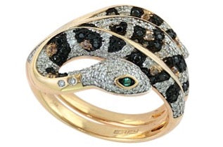 Effy Collection - White Black Espresso Diamond Emerald Snake Ring 15191