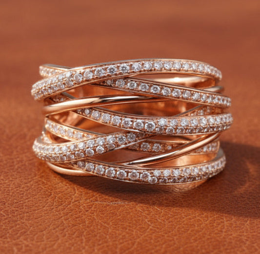 Effy Diamond and 14K Rose Gold Interlock Ring