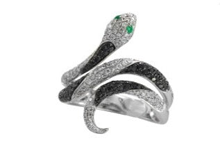 Effy Collection - Black and White Diamond Emerald Snake Ring 15200