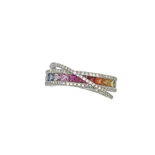 Effy Multi Color Sapphire, Diamond and 14K White Gold Bypass Ring