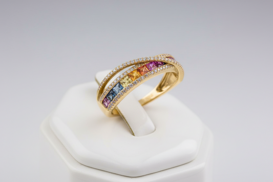Effy Multi Color Sapphire, Diamond and 14K Yellow Gold Bypass Ring
