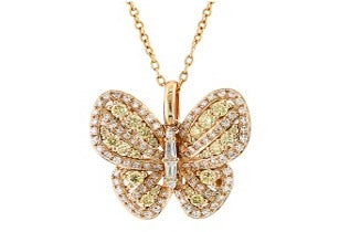 Effy Collection - White and Yellow Diamond Butterfly Pendant w/ Chain 15215