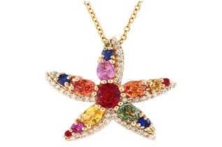 Effy Collection - Multi Color Sapphire 1.75 cttw and Diamond Starfish Pendant w/ Chain 15216