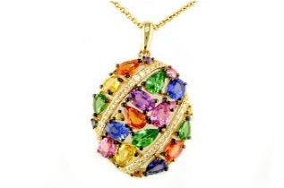 Effy Collection - Multi Color Sapphire Tsavorite and Diamond Pendant w/ Chain 15219