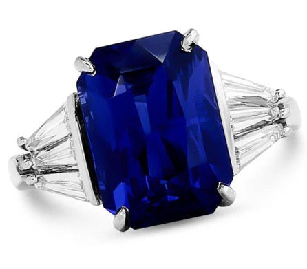 Estate Fine 7.72 ct Sapphire (AGL) Diamond Platinum 3-Stone Ring 15532