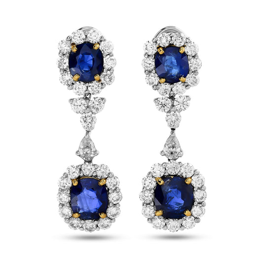 Estate 6.21 cttw No Heat Burma Sapphire (GIA) 4.23 cttw Diamond 18K TT Dangle Earrings 15542