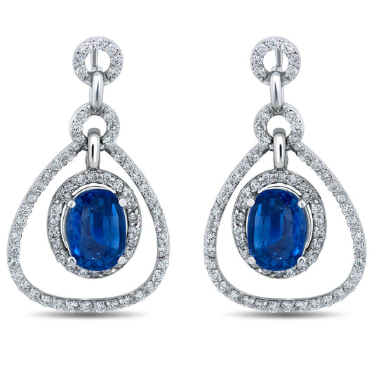 Estate 4.03 cttw Sapphire and Diamond Double Halo Dangle Earrings 4015543