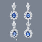 Estate 6.0 cttw Sapphire 7.0 cttw Diamond Platinum Dangle Earrings 15544