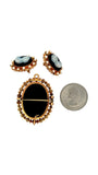 Estate Cultured Pearl Cameo 18K Yellow Gold Earrings Brooch Suite 15625