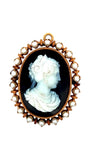 Estate Cultured Pearl Cameo 18K Yellow Gold Earrings Brooch Suite 15625