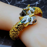 Estate Double Head Panther Enamel Diamond Bracelet 18K Yellow Gold 15686