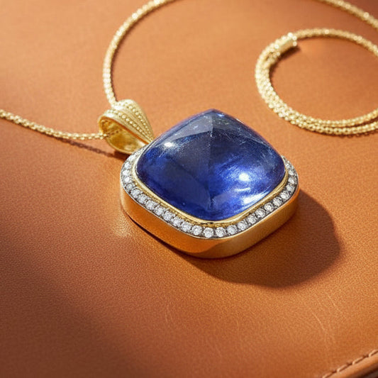 Estate 53.20 ct Tanzanite Sugarloaf & Diamond Pendant 15767