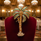Italian Modern 1980's 18K Yellow God 15.00 cttw Yellow Sapphire, Emerald and Diamond Monkey on Palm Tree Brooch