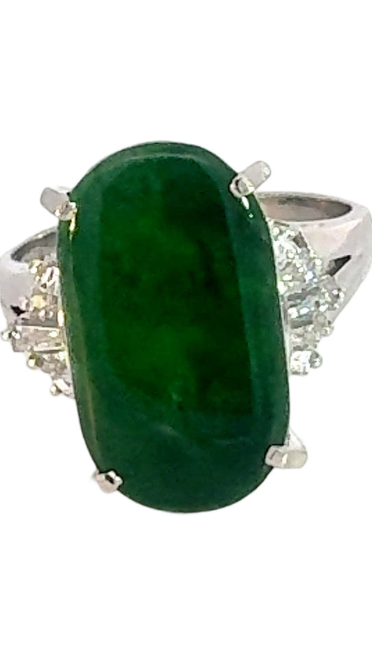 Estate 4.75 ct Jadeite Diamond Platinum Ring 14985