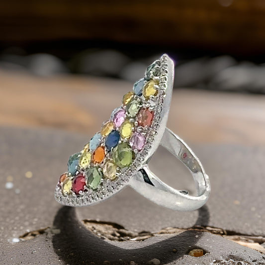 Estate Designer 5.14 cttw Multi Color Sapphire Diamond Platinum Ring 14987