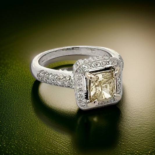 Estate 1.06 ct Natural Fancy Brownish Greenish Yellow (GIA) Diamond 18K White Gold Ring 14739