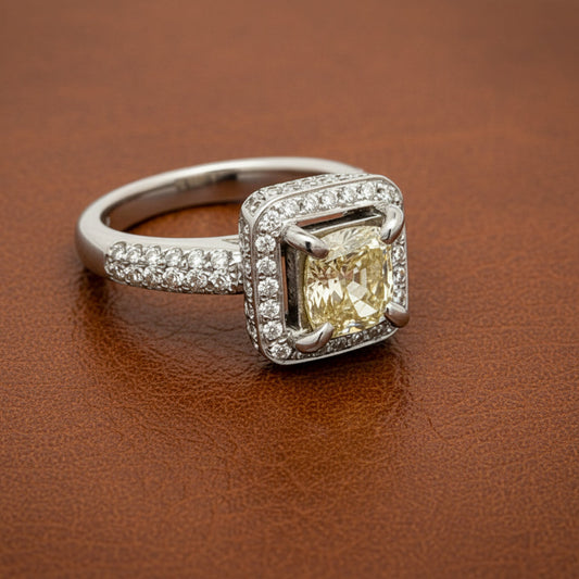 Estate 1.06 ct Natural Fancy Brownish Greenish Yellow (GIA) Diamond 18K White Gold Ring 14739