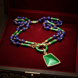 Vintage David Webb 1145cttw Lapis, Green Enamel 18Kt Yellow Gold 34" Necklace