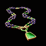 Vintage David Webb 1145cttw Lapis, Green Enamel 18Kt Yellow Gold 34" Necklace