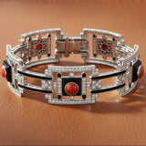Custom Made Diamond Coral Onyx White 18K White Gold Bracelet