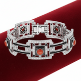 Custom Made Diamond Coral Onyx White 18K White Gold Bracelet