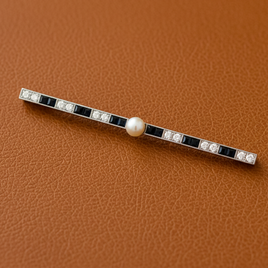 Diamond, Sapphire and Pearl 18K Yellow Gold Brooch
