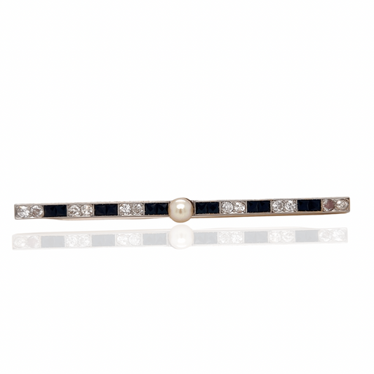 Diamond, Sapphire and Pearl 18K Yellow Gold Brooch