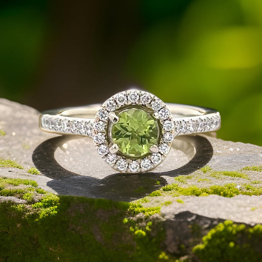 Designer Martin Flyer Peridot and Diamond Halo Ring 14872