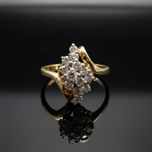 Estate Contemporary Diamond Cluster 14Kt White & Yellow Gold Ring