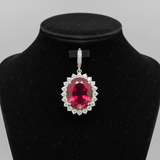 13.71ct Oval Pink Tourmaline Diamond and Platinum Pendant