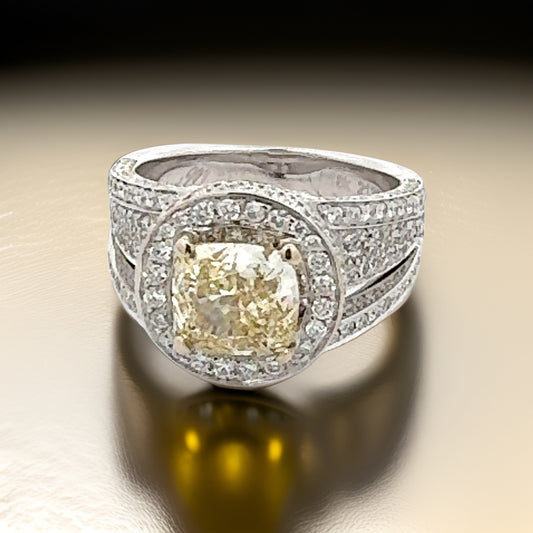 Estate Designer Michael M. 2.14 ct Natural Fancy Dark Grey-Greenish Yellow (GIA) Diamond Ring 14742