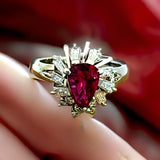 Estate .87 ct Pear Shape Ruby Diamond Platinum Ring 14997