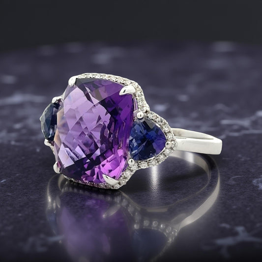 Effy Amethyst and Iolite 14K White Gold 3-Stone Ring