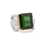 Estate 8.73 ct Green Tourmaline Diamond Platinum/18K Yellow Gold Ring 15360