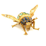 Estate Sapphire Ruby and Peridot 18K Yellow Gold Bee Pin 14071