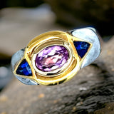 Estate Tourmaline Sapphire 14K TT Ring 15491