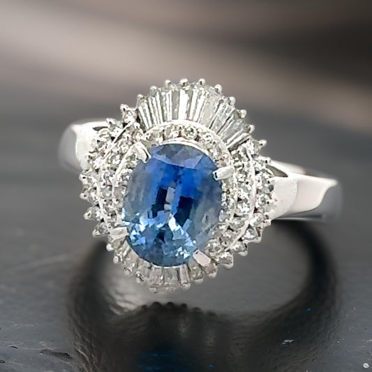 Estate 3.62 ct Sapphire (Heated IGI Report) Diamond Platinum Ring 14804